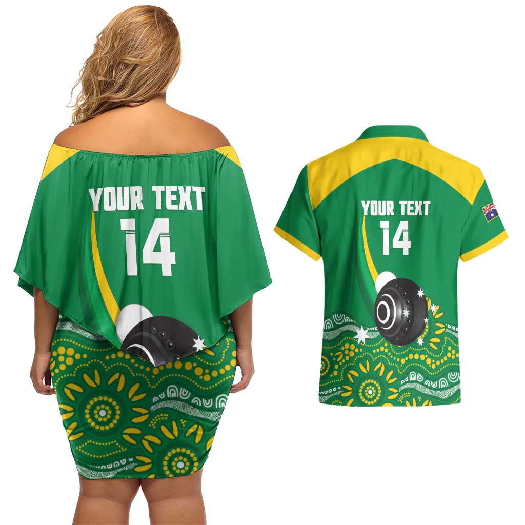 Custom Bowls Australia Couples Matching Off Shoulder Short Dress and Hawaiian Shirt Aussie Kangaroo Aboriginal Art - Aussie Hoodie