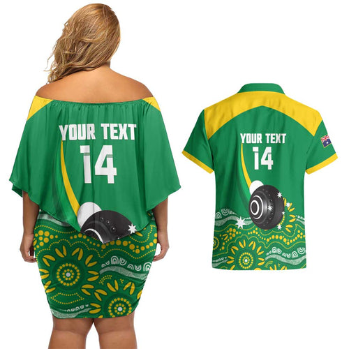 Custom Bowls Australia Couples Matching Off Shoulder Short Dress and Hawaiian Shirt Aussie Kangaroo Aboriginal Art - Aussie Hoodie