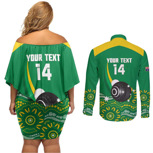 Custom Bowls Australia Couples Matching Off Shoulder Short Dress and Long Sleeve Button Shirt Aussie Kangaroo Aboriginal Art - Aussie Hoodie