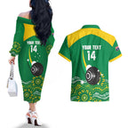 Custom Bowls Australia Couples Matching Off The Shoulder Long Sleeve Dress and Hawaiian Shirt Aussie Kangaroo Aboriginal Art - Aussie Hoodie