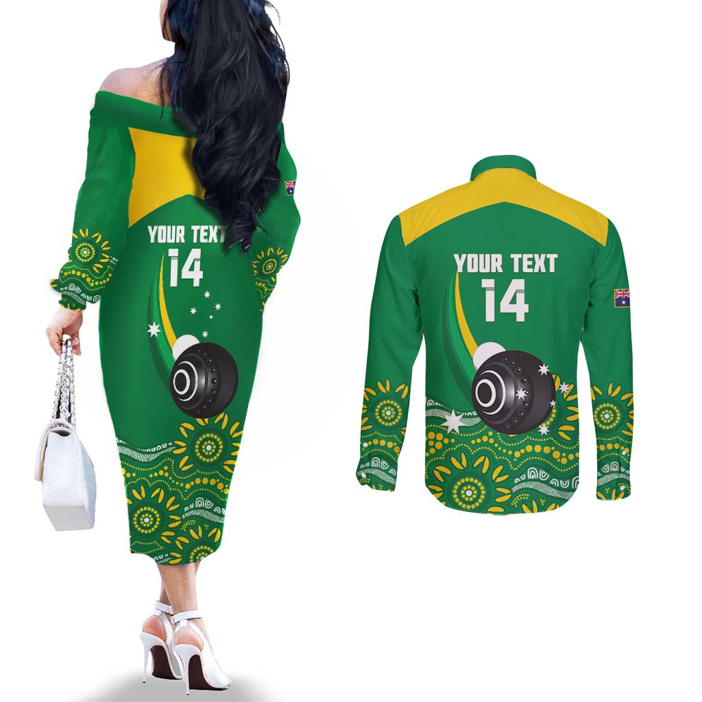 Custom Bowls Australia Couples Matching Off The Shoulder Long Sleeve Dress and Long Sleeve Button Shirt Aussie Kangaroo Aboriginal Art - Aussie Hoodie