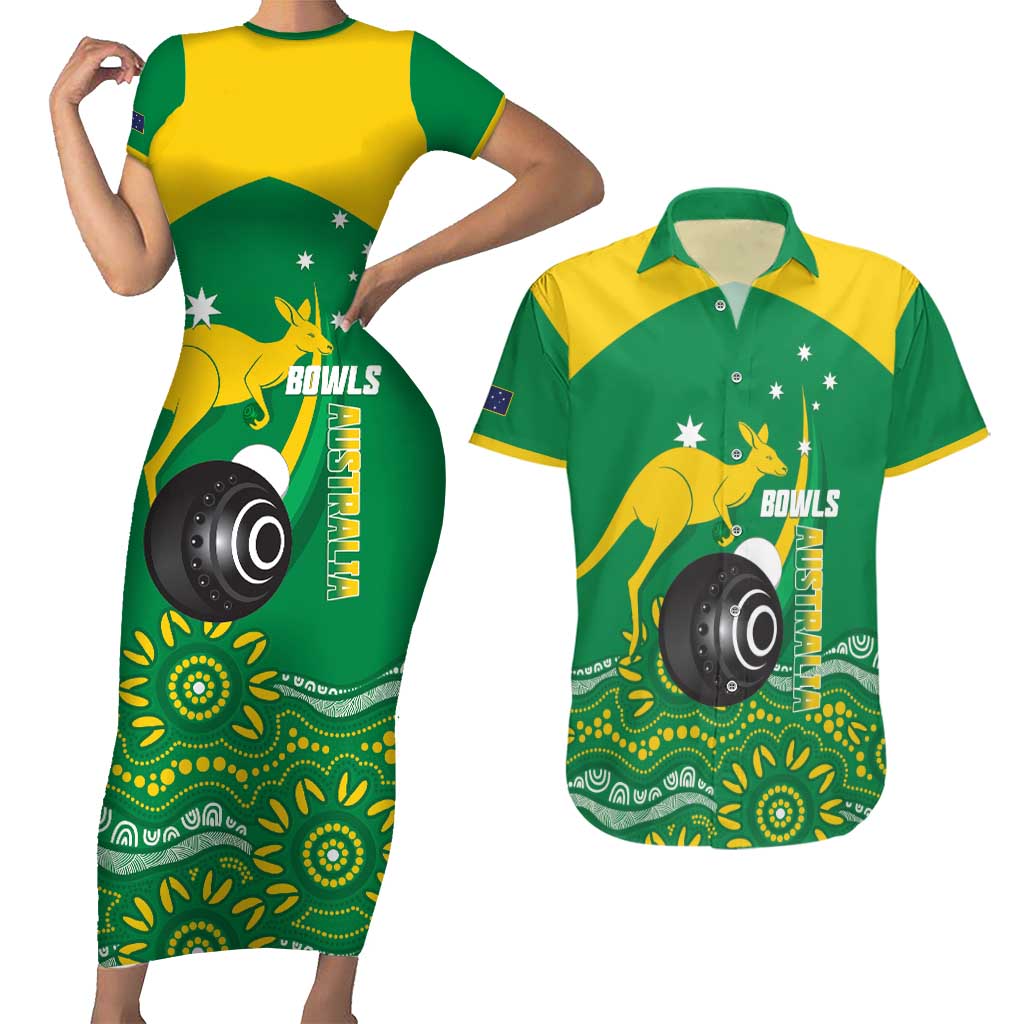 Custom Bowls Australia Couples Matching Short Sleeve Bodycon Dress and Hawaiian Shirt Aussie Kangaroo Aboriginal Art - Aussie Hoodie