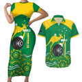 Custom Bowls Australia Couples Matching Short Sleeve Bodycon Dress and Hawaiian Shirt Aussie Kangaroo Aboriginal Art - Aussie Hoodie