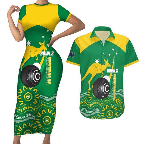 Custom Bowls Australia Couples Matching Short Sleeve Bodycon Dress and Hawaiian Shirt Aussie Kangaroo Aboriginal Art - Aussie Hoodie