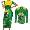 Custom Bowls Australia Couples Matching Short Sleeve Bodycon Dress and Long Sleeve Button Shirt Aussie Kangaroo Aboriginal Art - Aussie Hoodie