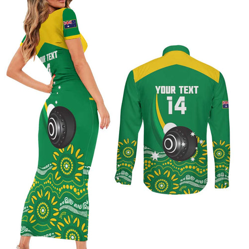 Custom Bowls Australia Couples Matching Short Sleeve Bodycon Dress and Long Sleeve Button Shirt Aussie Kangaroo Aboriginal Art - Aussie Hoodie
