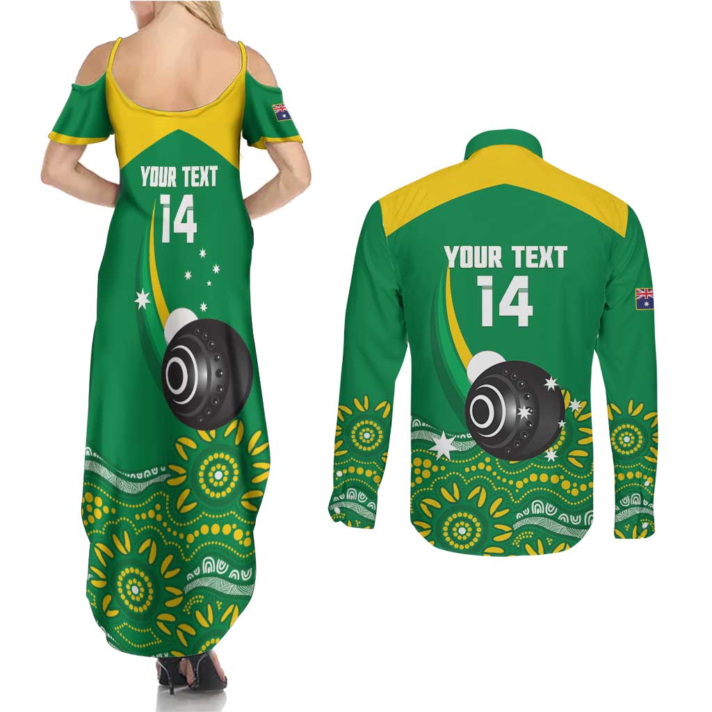 Custom Bowls Australia Couples Matching Summer Maxi Dress and Long Sleeve Button Shirt Aussie Kangaroo Aboriginal Art - Aussie Hoodie