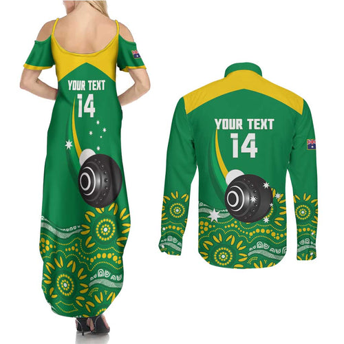 Custom Bowls Australia Couples Matching Summer Maxi Dress and Long Sleeve Button Shirt Aussie Kangaroo Aboriginal Art - Aussie Hoodie