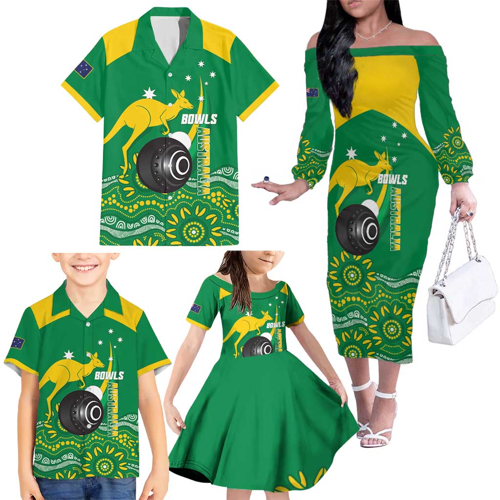 Custom Bowls Australia Family Matching Off The Shoulder Long Sleeve Dress and Hawaiian Shirt Aussie Kangaroo Aboriginal Art - Aussie Hoodie