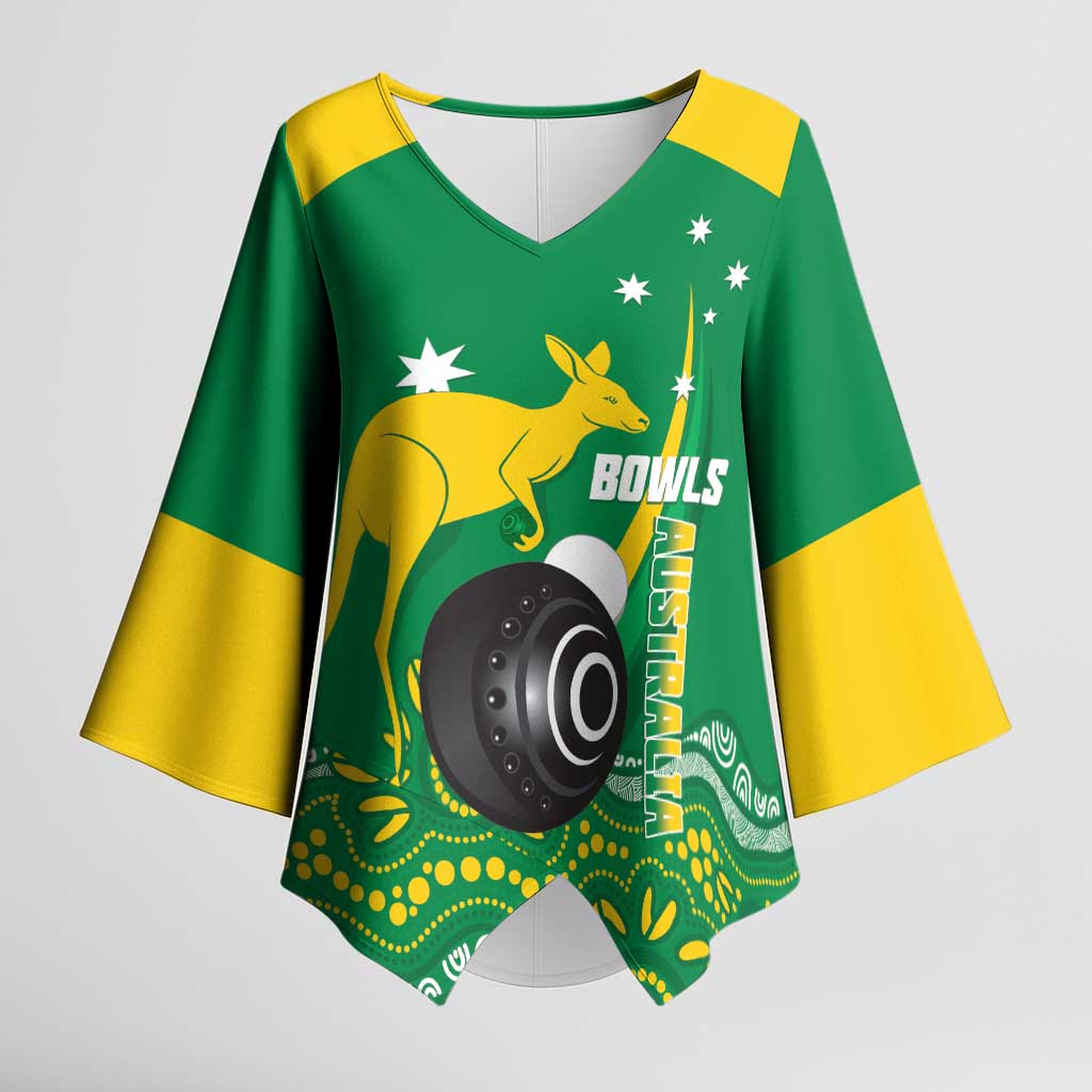 Custom Bowls Australia Kimono Sleeve Blouse Aussie Kangaroo Aboriginal Art - Aussie Hoodie