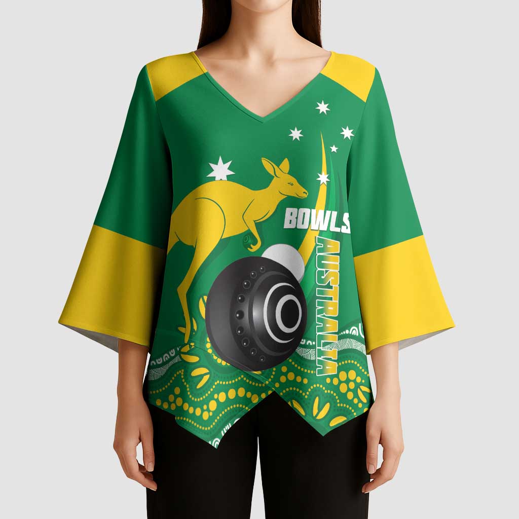 Custom Bowls Australia Kimono Sleeve Blouse Aussie Kangaroo Aboriginal Art - Aussie Hoodie