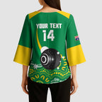 Custom Bowls Australia Kimono Sleeve Blouse Aussie Kangaroo Aboriginal Art - Aussie Hoodie