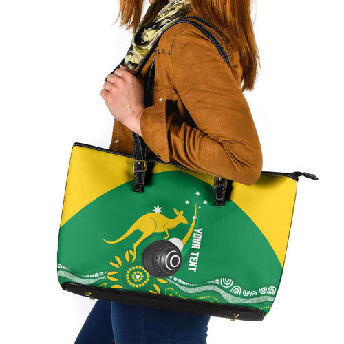 Custom Bowls Australia Leather Tote Bag Aussie Kangaroo Aboriginal Art - Aussie Hoodie