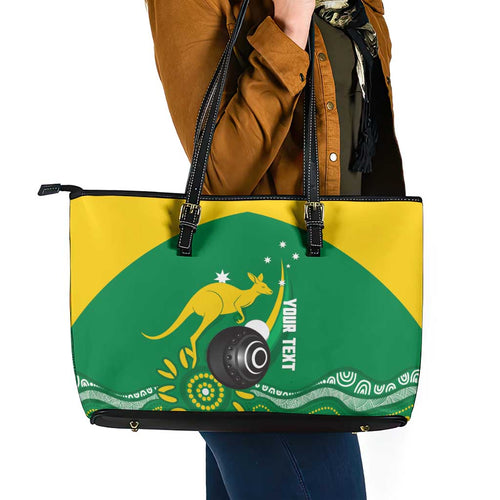 Custom Bowls Australia Leather Tote Bag Aussie Kangaroo Aboriginal Art - Aussie Hoodie
