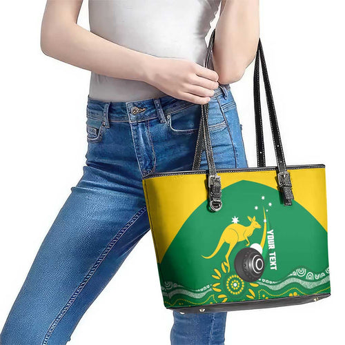 Custom Bowls Australia Leather Tote Bag Aussie Kangaroo Aboriginal Art - Aussie Hoodie