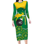 Custom Bowls Australia Long Sleeve Bodycon Dress Aussie Kangaroo Aboriginal Art - Aussie Hoodie