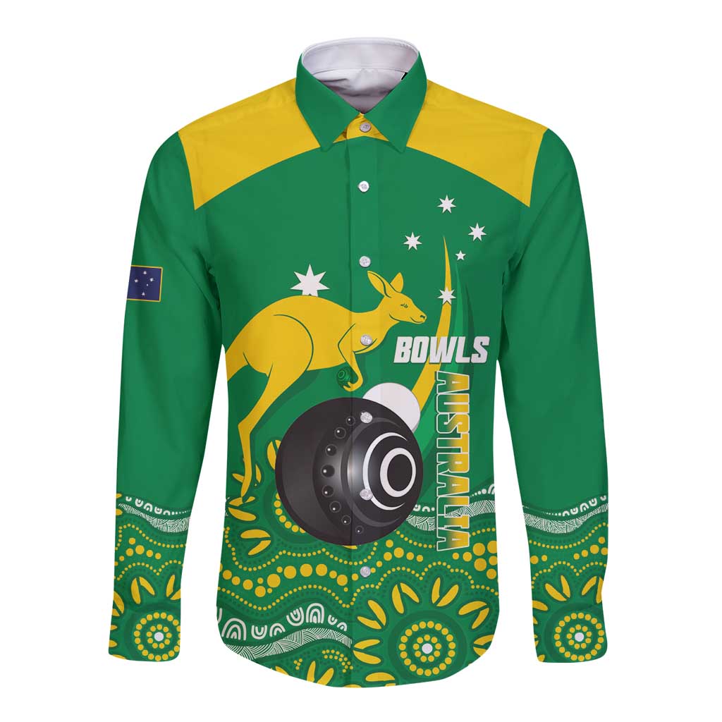 Custom Bowls Australia Long Sleeve Button Shirt Aussie Kangaroo Aboriginal Art - Aussie Hoodie