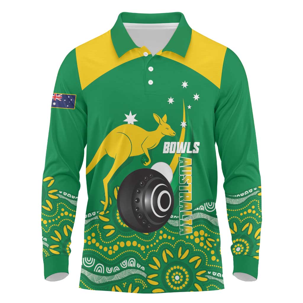 Custom Bowls Australia Long Sleeve Polo Shirt Aussie Kangaroo Aboriginal Art - Aussie Hoodie