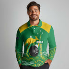 Custom Bowls Australia Long Sleeve Polo Shirt Aussie Kangaroo Aboriginal Art - Aussie Hoodie