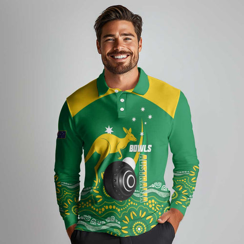 Custom Bowls Australia Long Sleeve Polo Shirt Aussie Kangaroo Aboriginal Art - Aussie Hoodie
