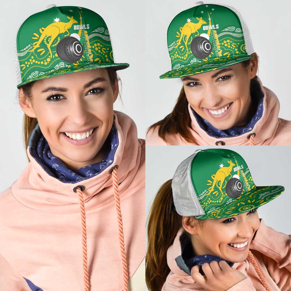 Bowls Australia Mesh Trucker Cap Aussie Kangaroo Aboriginal Art - Aussie Hoodie