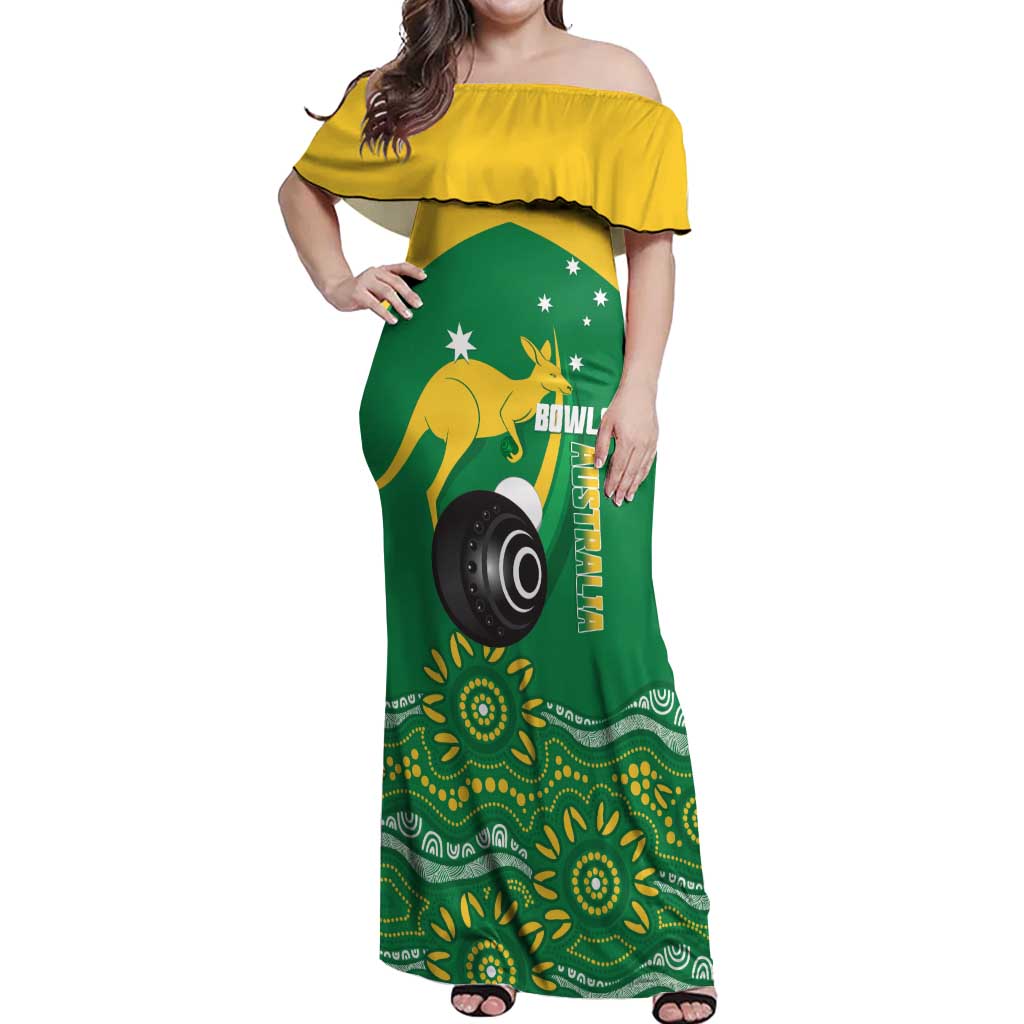 Custom Bowls Australia Off Shoulder Maxi Dress Aussie Kangaroo Aboriginal Art - Aussie Hoodie