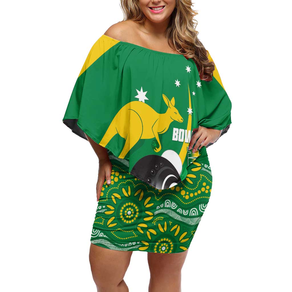 Custom Bowls Australia Off Shoulder Short Dress Aussie Kangaroo Aboriginal Art - Aussie Hoodie