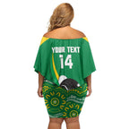 Custom Bowls Australia Off Shoulder Short Dress Aussie Kangaroo Aboriginal Art - Aussie Hoodie