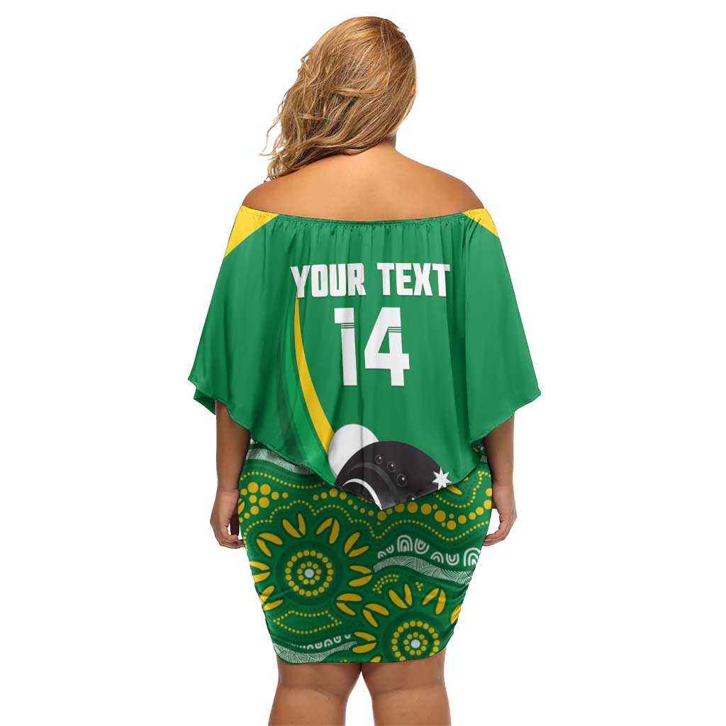 Custom Bowls Australia Off Shoulder Short Dress Aussie Kangaroo Aboriginal Art - Aussie Hoodie