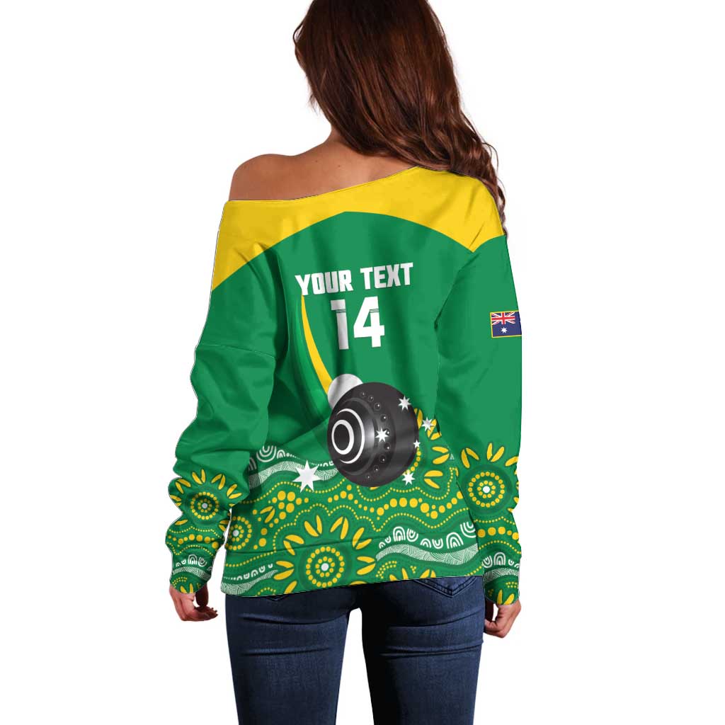 Custom Bowls Australia Off Shoulder Sweater Aussie Kangaroo Aboriginal Art - Aussie Hoodie
