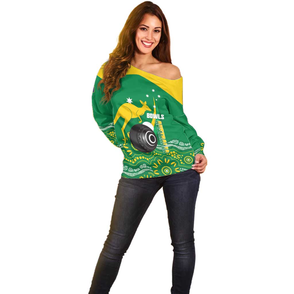 Custom Bowls Australia Off Shoulder Sweater Aussie Kangaroo Aboriginal Art - Aussie Hoodie