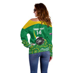 Custom Bowls Australia Off Shoulder Sweater Aussie Kangaroo Aboriginal Art - Aussie Hoodie