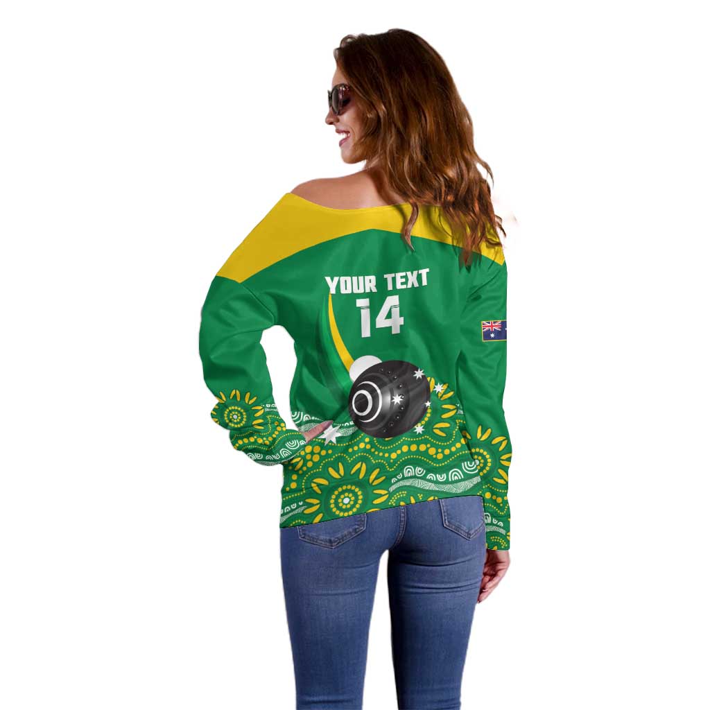 Custom Bowls Australia Off Shoulder Sweater Aussie Kangaroo Aboriginal Art - Aussie Hoodie