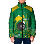 Custom Bowls Australia Padded Jacket Aussie Kangaroo Aboriginal Art - Aussie Hoodie
