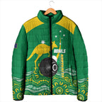 Custom Bowls Australia Padded Jacket Aussie Kangaroo Aboriginal Art - Aussie Hoodie