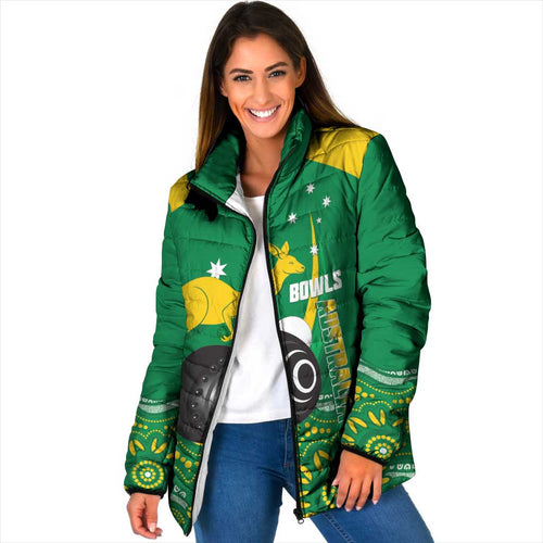 Custom Bowls Australia Padded Jacket Aussie Kangaroo Aboriginal Art - Aussie Hoodie