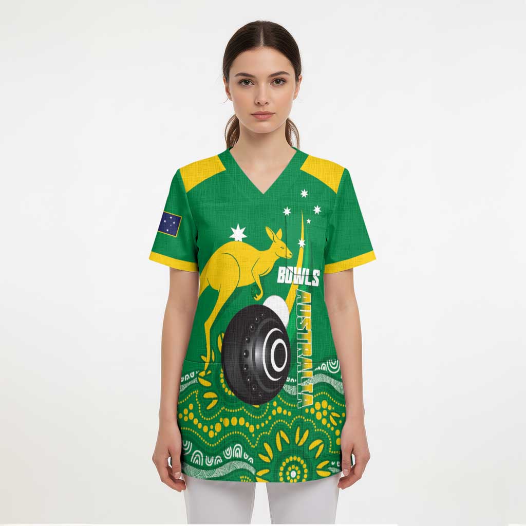 Custom Bowls Australia Scrub Top Aussie Kangaroo Aboriginal Art - Aussie Hoodie