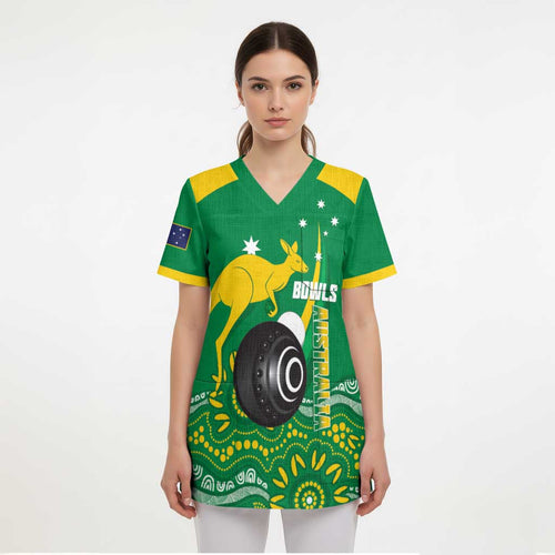 Custom Bowls Australia Scrub Top Aussie Kangaroo Aboriginal Art - Aussie Hoodie