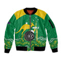 Custom Bowls Australia Sleeve Zip Bomber Jacket Aussie Kangaroo Aboriginal Art - Aussie Hoodie