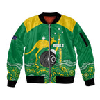 Custom Bowls Australia Sleeve Zip Bomber Jacket Aussie Kangaroo Aboriginal Art - Aussie Hoodie