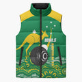 Custom Bowls Australia Sleeveless Puffer Jacket Aussie Kangaroo Aboriginal Art - Aussie Hoodie
