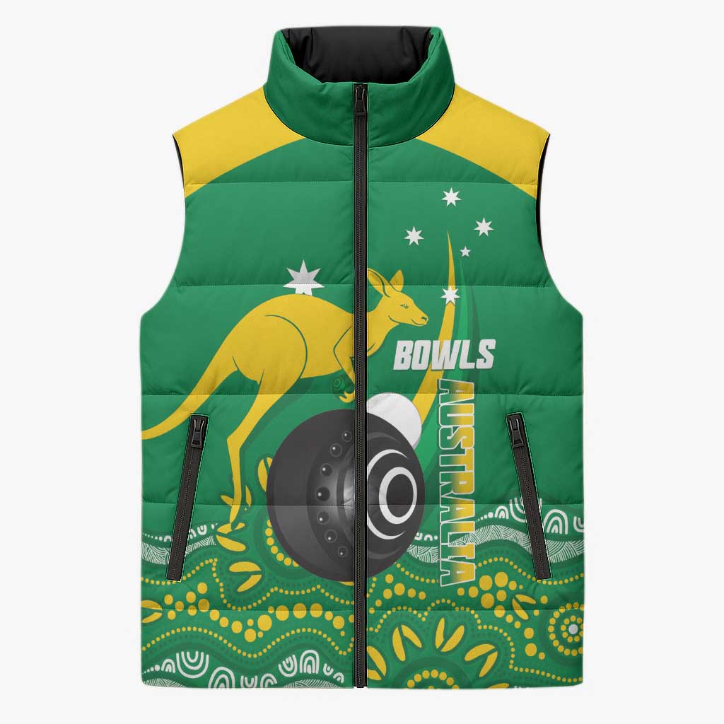 Custom Bowls Australia Sleeveless Puffer Jacket Aussie Kangaroo Aboriginal Art - Aussie Hoodie