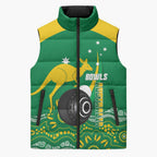 Custom Bowls Australia Sleeveless Puffer Jacket Aussie Kangaroo Aboriginal Art - Aussie Hoodie