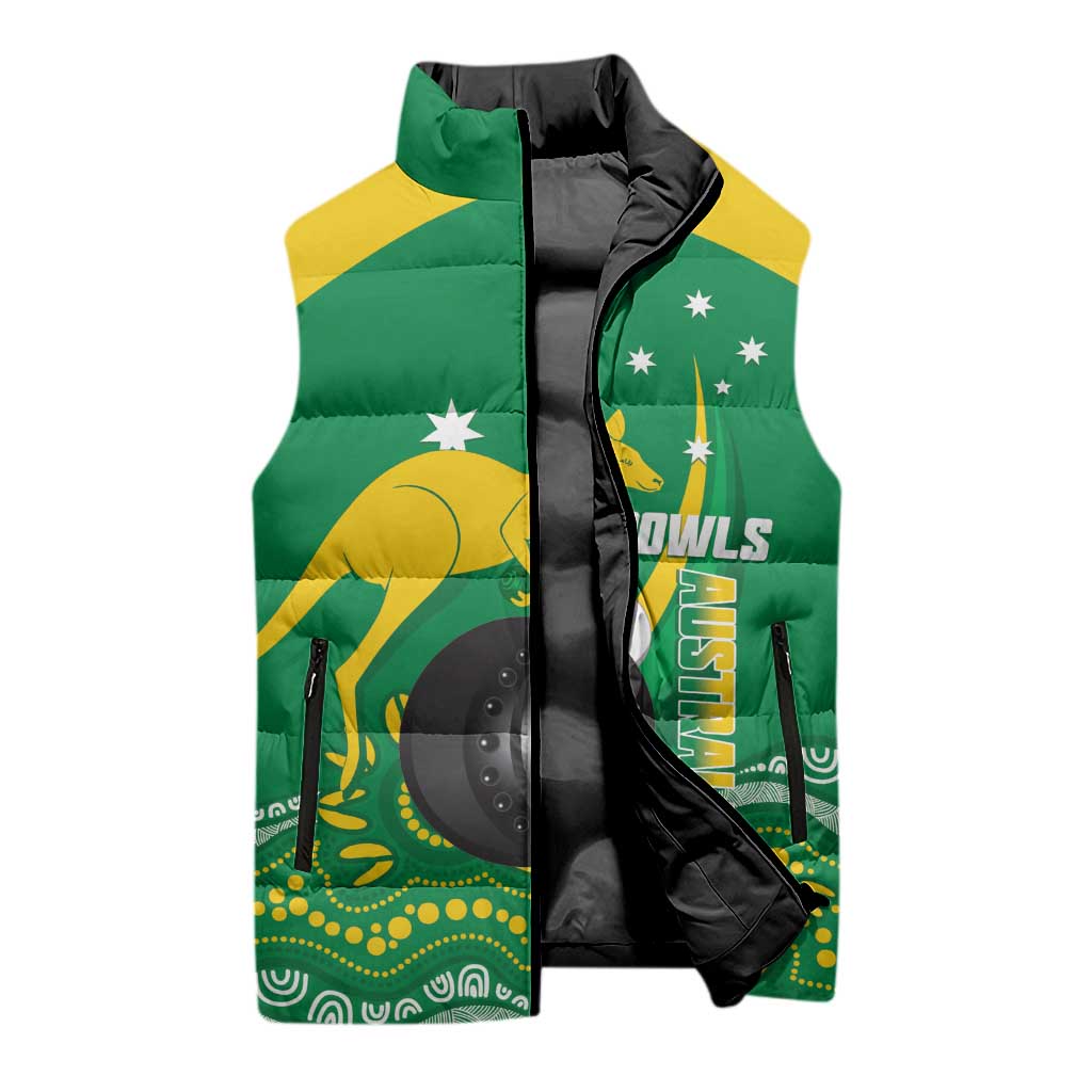Custom Bowls Australia Sleeveless Puffer Jacket Aussie Kangaroo Aboriginal Art - Aussie Hoodie
