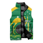 Custom Bowls Australia Sleeveless Puffer Jacket Aussie Kangaroo Aboriginal Art - Aussie Hoodie