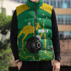 Custom Bowls Australia Sleeveless Puffer Jacket Aussie Kangaroo Aboriginal Art - Aussie Hoodie