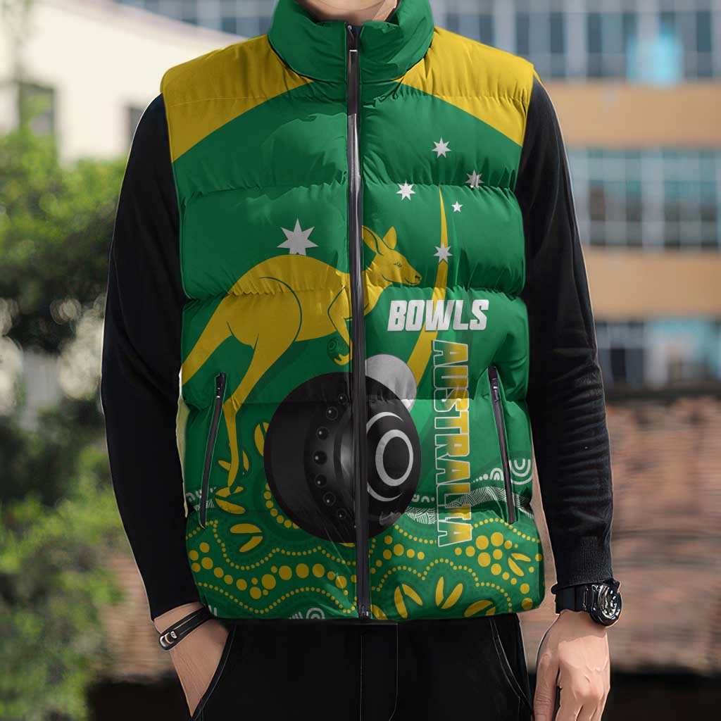 Custom Bowls Australia Sleeveless Puffer Jacket Aussie Kangaroo Aboriginal Art - Aussie Hoodie