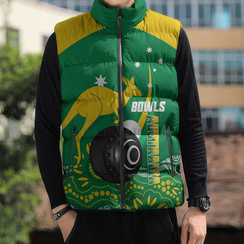 Custom Bowls Australia Sleeveless Puffer Jacket Aussie Kangaroo Aboriginal Art - Aussie Hoodie