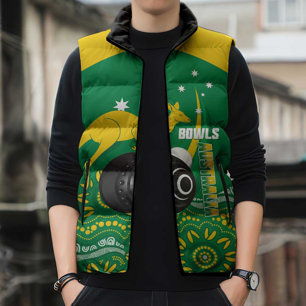 Custom Bowls Australia Sleeveless Puffer Jacket Aussie Kangaroo Aboriginal Art - Aussie Hoodie