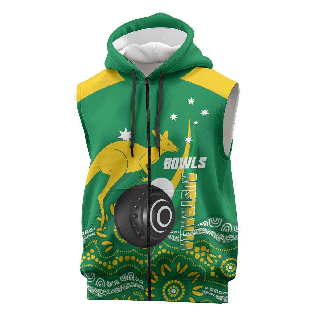 Custom Bowls Australia Sleeveless Zip Hoodie Aussie Kangaroo Aboriginal Art LT14